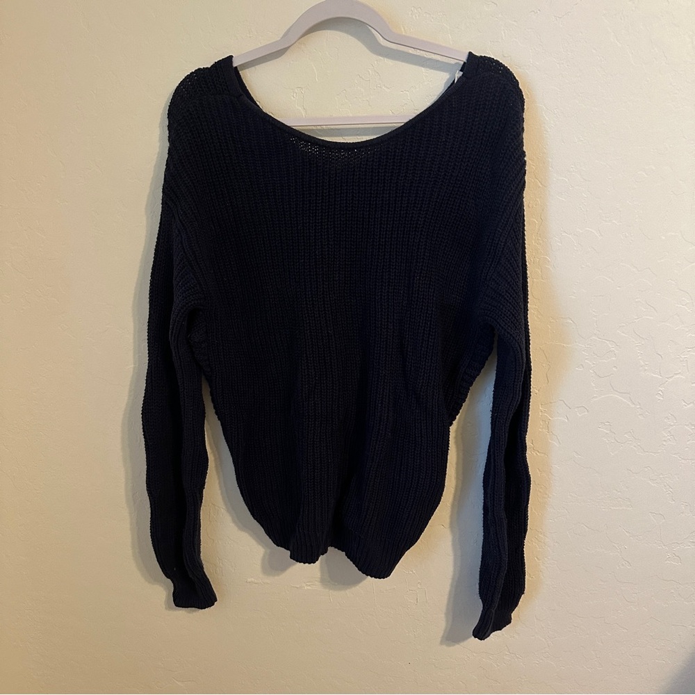 GAP Navy Textured Twist Back Knit Cotton Sweater